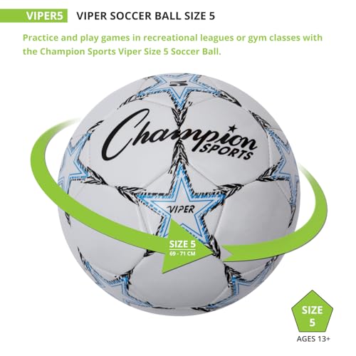Champion Sports Viper Soccer Ball – Sizes 3, 4, 5 – Soft Touch TPU Cover, Durable Butyl Bladder, Youth & Adult Training Ball for Indoor & Outdoor Play, Multi-Color Design