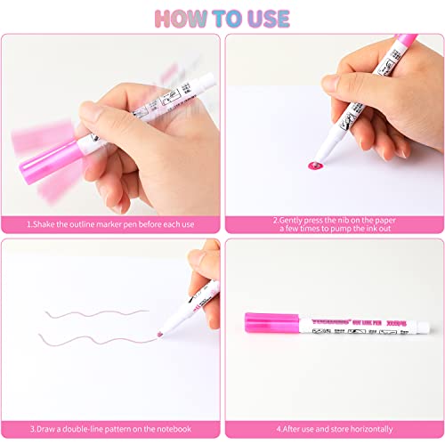 KOSIMI Double Line Outline Pen Markers, Magic Shimmer Paint Pens