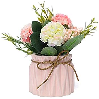 jumpjisper Artificial Flowers Elegant Wedding Bouquet Flower Arrangement for Home Decor Party Floral Centerpieces Decoration (Pink, with vase)