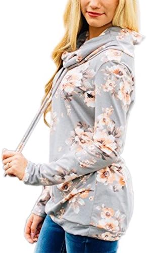 EIFFTER Womem Floral Print Pullover Hoodie Casual Long Sleeve Drawstring Hooded Sweatshirt With Pocket (Large, Light Grey 1)