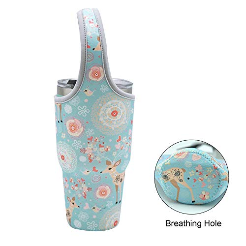 YouZi Tumbler 30 oz Carrier Handle Bag w/Shoulder Strap Fit for Rtic, Atlin, Ozark Trail,YETI Rambler 30 oz Insulated Tumbler Coffee Cup (Blue-Deer)