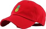 KBSV-024 RED Pineapple Vintage Distressed Dad Hat Baseball Cap Polo Style Adjustable