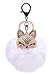 White Fox Fur Ball with Artificial Fox Head Inlay Pearl Rhinestone Key Chain for Womens Bag or Cellphone or Car Pendant primary