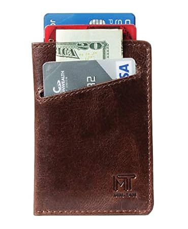 MIN-TAN Mens RFID Slim Thin Front Pocket Card Holder (Crunch Brown)