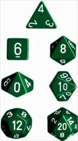 Chessex Manufacturing 25405 Opaque Green With White Polyhedral Dice Set Of 7