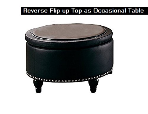Major-Q Pxf6808 Black Faux Leather Reverse Flip up Top Cocktail Ottoman Table with Storage - Thumbnail 3