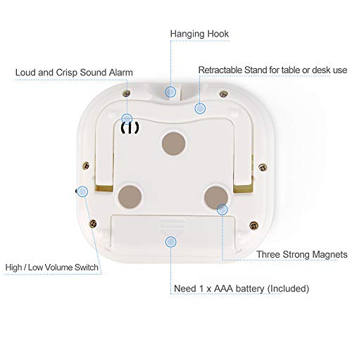 2 Pack Digital Kitchen Timer, Upgraded Cooking Timer, Big Digits Loud Alarm Magnetic Backing, Stand, Large LCD Display (White, Battery Included)
