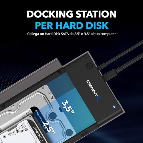 SABRENT External Hard Drive SSD Docking Station 2.5 or 3.5 Inch USB 3.2 Gen 1 to SATA [Supports UASP] (EC-DFLT)