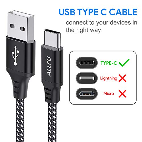 ALLFU USB Type C Cable,3Pack(3 6 10ft) USB-C to USB A 2.0 Fast Charger Nylon Braided Fast Charging Cord Compatible for Samsung Galaxy S9/S9+/S8/S8 Plus/Note 9,Google Pixel XL,LG V20 G6 G5-Black&silver