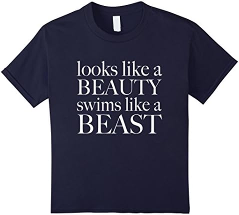 unisex-child Looks Like A Beauty Swims Like A Beast T-Shirt Swimmer Pool 12 Navy