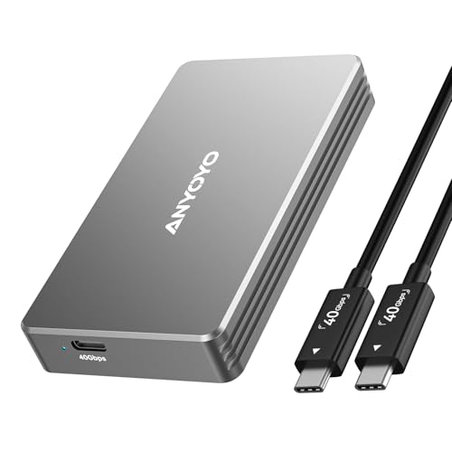 40Gbps M.2 NVMe SSD Gehäuse, ANYOYO NVMe Gehäuse kompatibel für Thunderbolt 5/4/3 M.2 SSD Gehäuse für PCIe 2280 M-Key (B+M Key), USB C Aluminium SSD G