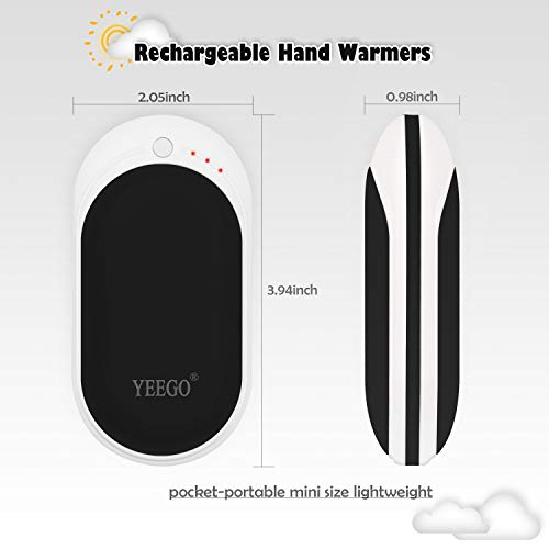 YEEGO Hand Warmers Rechargeable, Electric Portable Pocket Travel Hand Warmer Reusable Heater 5200mAh Power Bank, Best Winter Hand Warmer Gift for Women & Men 2 Years Warranty(Black)