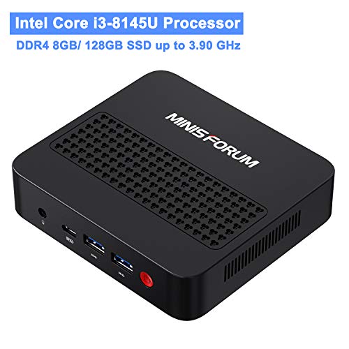 Mini PC 8th Gen Intel Core i3-8145U(up to 3.9 GHz) Expandable RAM 8GB(up to 64GB) DDR4 128GB SSD Windows 10 Pro, Mini Computer Supports HDMI2.0a/Mini DP/USB-C 4K@60Hz Outputs, DIY SSD, Dual-Band Wi-Fi