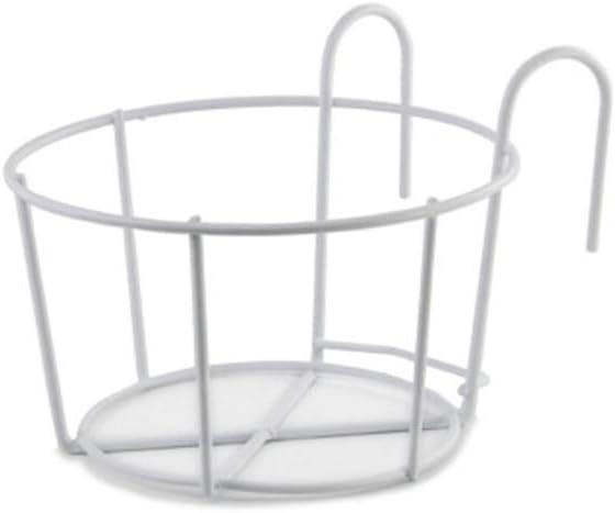 IHOMYIPET Balcony Planters, Hanging Plant Iron Racks Balcony Round Flower Pot Rack Railing Fence Outdoor Black (White, M)