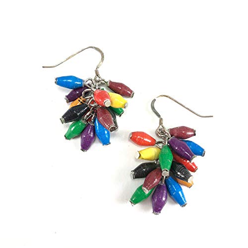 Paper Bead Cluster Musana Earrings - Multicolored - Fair Trade BeadforLife Jewelry from Africa