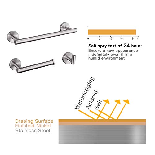 GAPPO Brushed Nickel Bathroom Accessories Stainless Steel Bath Hardware Set Include 12 Inch Hand Towel Bar, Toilet Paper Holder, Robe Towel Hooks