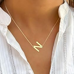 Ursteel Initial N Necklaces for Women - Dainty 14K