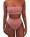 Ybenlow Women's 2 Piece Solid Bandeau Swimsuit Top Bottom Set,Pink,Large