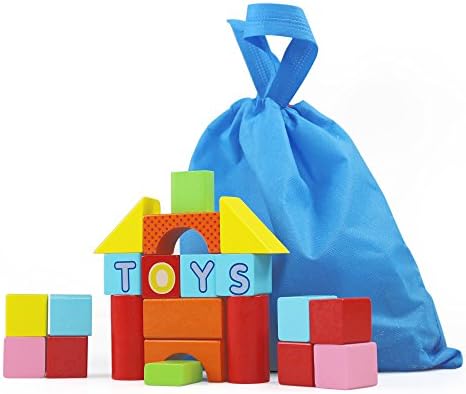 Wooden Building Block Set for Toddlers by KidzZings - 100 Colorful Piece Kit with Multiple Shapes