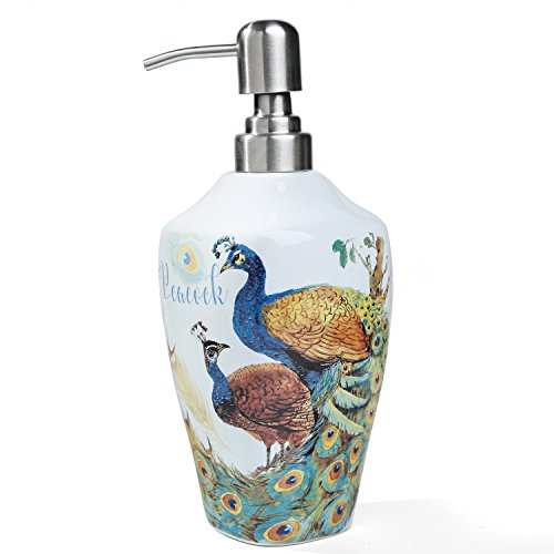 FORLONG FL3011 Ceramic Peacock Bathroom Accessories Set of 4:1 Gargle Cups,1 Toothbrush Holders,1 Soap Dishes,1 Soap Dispenser