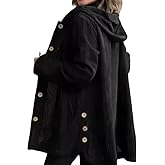 Zhyaj Womens Button Down Hooded Corduroy Shirt Jacket Loose Long Sleeve Solid Color Oversized Outwear Coats with Pockets