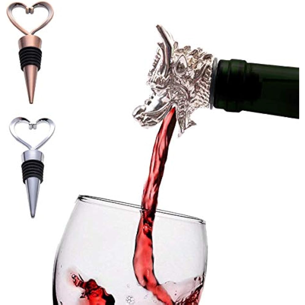 Premium Wine Pourers Dragon Bottle Aerator And 2 Stoppers, Made Of Zinc