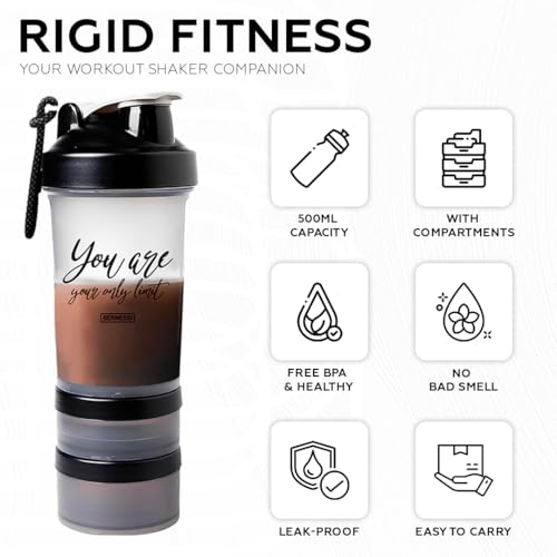 BERNESSI 500ml/17oz Protein Shaker Bottle with Leak-Proof for Protein Mixes & Shakes with Stainless Steel Ball, Protein Bottle Blender Cocktail Shaker Cup for Gym Fitness Home Pre Workout (Limit)