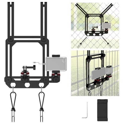 NEEWER Phone Fence Mount with Phone Holder for Game Changer Mounting, Shock Absorbing Baseball Tennis Court Chain Link Compatible with Mevo Start GoPro Insta360 DJI Action Camera iPhone, PA022 Black