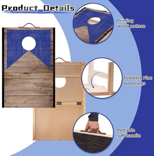Foldable Cornhole Board Set Solid Wood Cornhole Set with 6 Bean Bags and Carrying Case Portable Cornhole Game Indoor or Outdoor for Adult Backyard Beach Camping Lawn Toss Games
