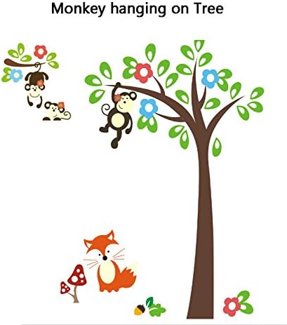 Removable Animal Decor Monkey Hanging on Tree Nursery Wall Decal Sticker Mural Decor for Kid