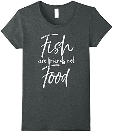 Womens Fish Are Friends Not Food Shirt Vintage Vegan Clean Eat Tee Small Dark Heather