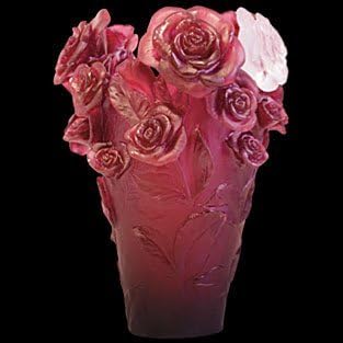 Daum Crystal Rose Passion Red Vase & White Flower 05308-1