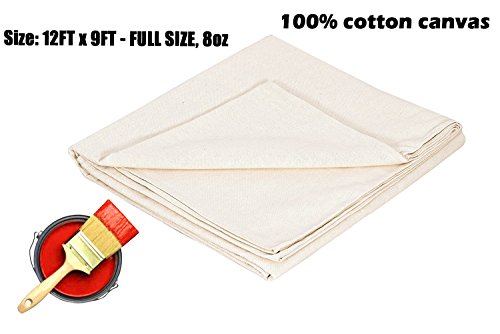 12 x 9 All Purpose Canvas Cotton Drop Cloth | Absorbs Paint Scatter | 8 oz - Anoma Tuff