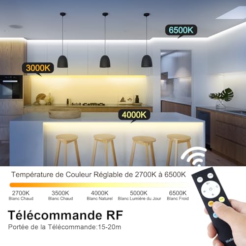 10 m COB LED Strip, App Control, 2700K-6500K Cool White LED Strip with Remote Control and Power Supply, 24V Dimmable LED Strip, 620LEDs/M, CRI >92, Width 8 mm, for Bedroom, Home Decor