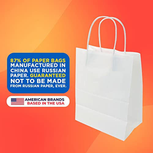 White Kraft Paper Bags with Handles Bulk Packs in 100 50 25