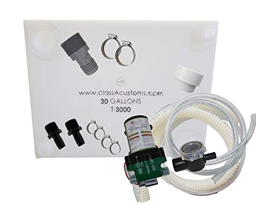 Class A Customs 30 Gallon Fresh Water Holding Tank NSF/FDA Approved BPA Free with Basic Plumbing Kit and WFCO 12 Volt Pump rv Concession Trailer T-3000-BPK-12WFCO