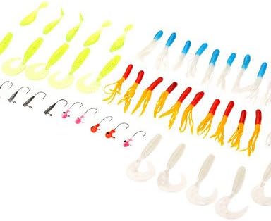WCG 35Pcs Soft Plastic Worm Fishing Baits 10 Lead Jig Head Hooks Simulation Suite Set Lures Tackle