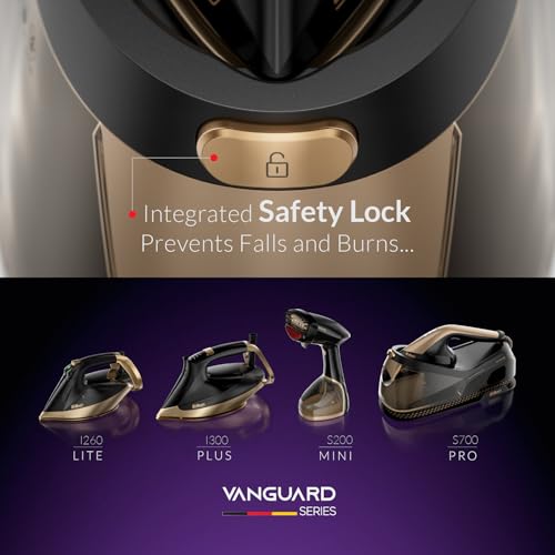 Feller Germany Vanguard Pro Steam Station|Steam Generator Iron 2400W, Prime Gold Ceramic Sole Plate, Anti Drip, Auto Shut Off,50G/min Steam Rate,TrueTemp,Display,SS700, 2Y Guarantee-UAE Version (Gold)