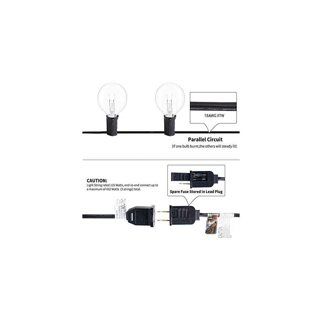 Cadena de luces para exteriores, 25 pies G40 con 27 bombillas Edison de