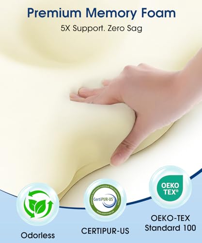 Memory Foam Pillow, Ergonomic Orthopedic Pillow for Neck and Shoulder, Neck Support Pillow for Back, Side, Stomach Sleepers ,Cooling Cervical Pillow with 2 Removable Cover, 2 Adjustable Height