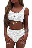 Almaree Woman's Lace Up Front Tie Side Bottom 2PCS Bikini Set Lace Swimwear