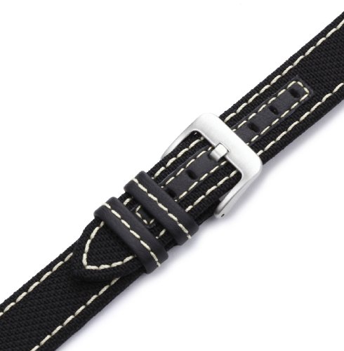 Hadley-Roma Men's MSM848RT 180 18-mm Black Genuine 'Kevlar' with Off-White Stitching Watch Strap