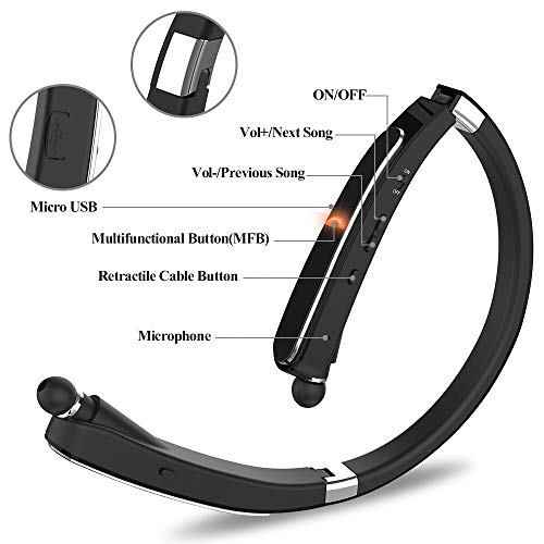 Bluetooth Headphones, 30Hr Playtime V4.1 Bluetooth Headset with Noise Cancelling Earbuds Retractable - //coolthings.us