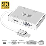 Mini DisplayPort to HDMI DVI DP 4K VGA Adapter, Topoint Thunderbolt to HDMI DP DVI VGA Adaptor Converter Compatible Old MacBook Air/MacBook/MacBook Pro,Surface Book Surface Pro 3/4 ThinkPad X1