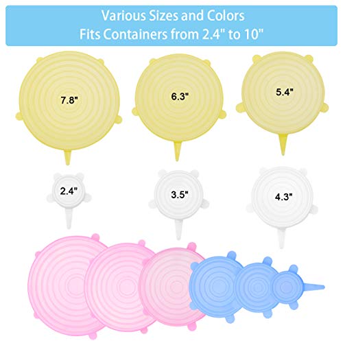 FansArriche Silicone Stretch Lids 12 Pack, Reusable Durable and Expandable to Fit Various Sizes and Shapes of Containers for Keeping Food Fresh, Dishwasher and Freezer Safe - Thumbnail 6