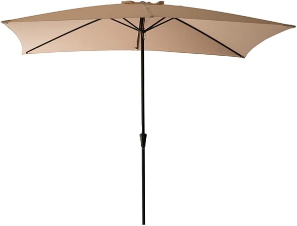 C Hopetree 6ft 6in X 10 Ft Rectangular Outside Market Patio Umbrella Parasol With Crank Winder Beige Amazon Co Uk Garden Outdoors