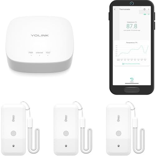 YoLink Intelligentes drahtloses Thermometer, breiter Temperaturbereich für Gefrierschrank, 3er-Pack, Kühlschrank, Gewächshaus, Haustierkäfig, App, E-Mails, SMS-