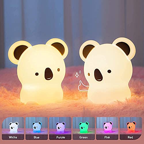 Kids Night Light, Cute Koala Gifts, Koala Bear Silicone Battery Powered Girls Toddler Baby Teen Children Night Lamp for Bedroom, Nursery Portable Soft Squishy Color Changing Animal Koala Nightlight