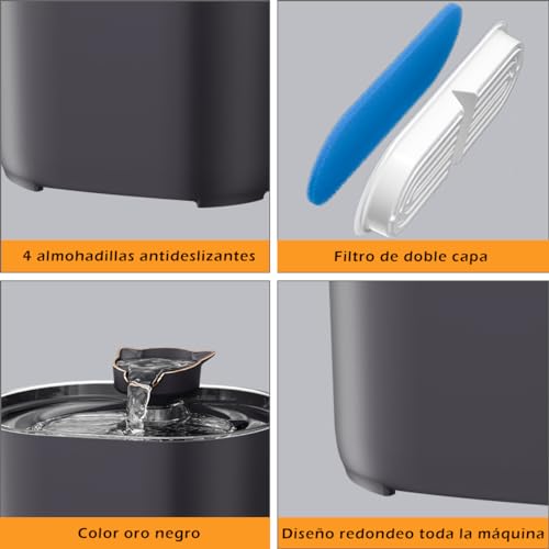 MXCOCO Fuente de Agua para Gatos, 74oz/2.2 L Bebedero para Gato con luz LED, Fuente para Mascotas con Bomba Ultra Silenciosa, Dispensador de Agua para Perros con Filtros, Sin BPA