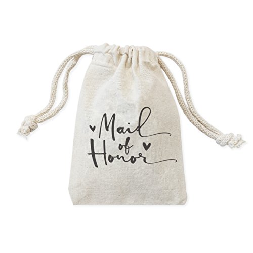 The Cotton & Canvas Co. Maid of Honor Wedding Party Favor Bags, Cookie, Candy and Treat Bag and Drawstring Pouch, 6-Pack